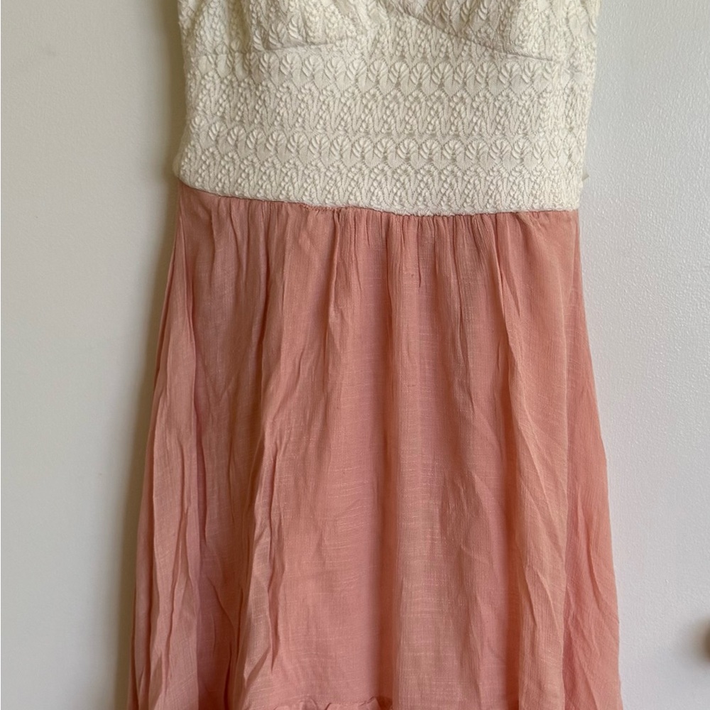 Cream and Pink Strapless Dress